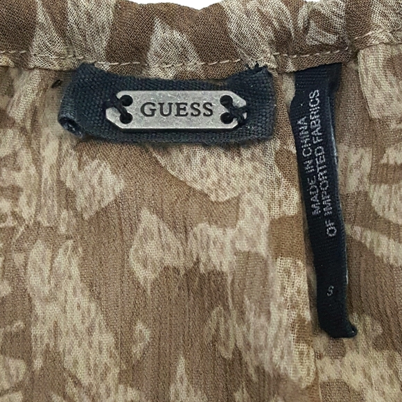 GUESS Sheer Animal Print Ruffl Breezy Strap Blouse - Picture 6 of 7